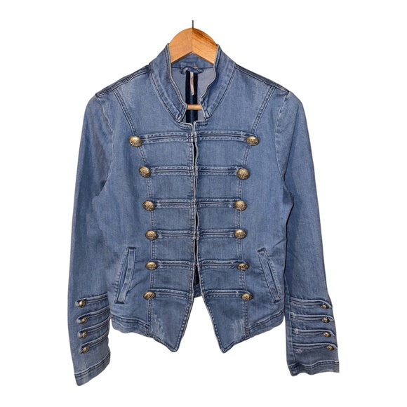 Free People Fitted Military Denim Jacket S - Picture 2 of 8